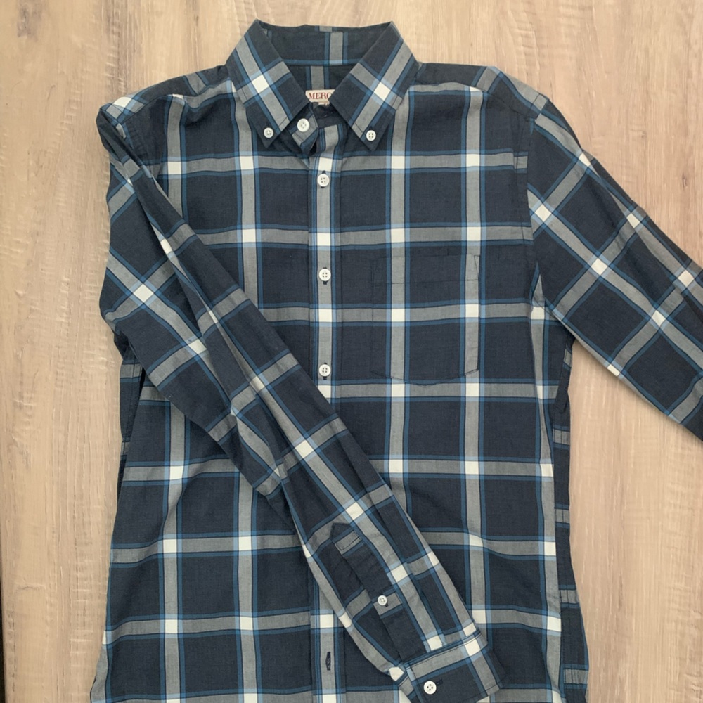 Blue and gray plaid button down